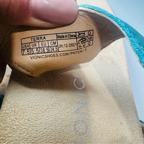 Vionic Terra Women's Teal Leather Sandals Size 7.5 - Picture 8 of 13